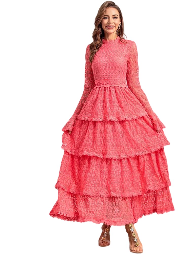 Autumn Designer Vintage Floral Ruffle Net Dress