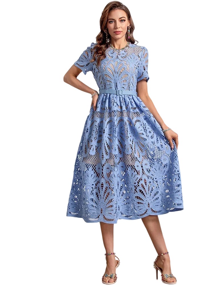Summer Luxury Vintage Solid Embroidery Midi Dress