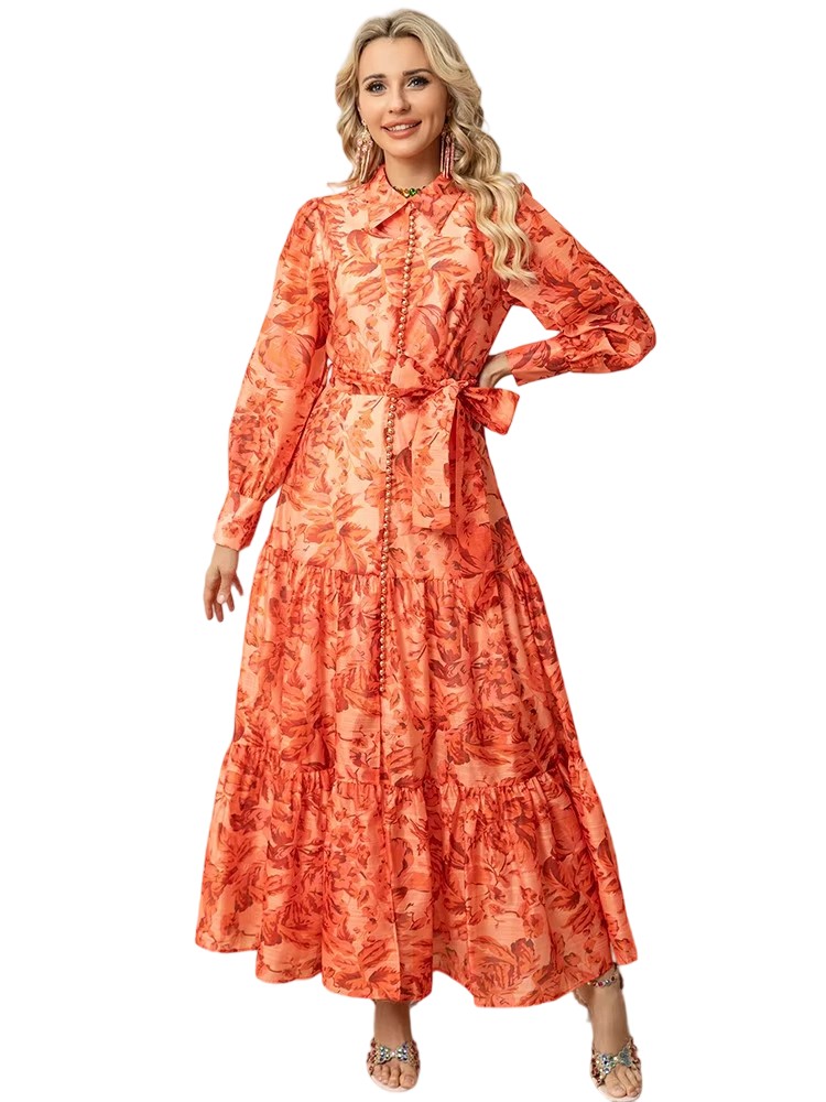 Spring/Summer Collar Strap Steel Balls Printed Dress