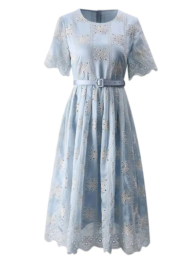 Summer Vintage Sexy Embroidery Hollow Medium Dress
