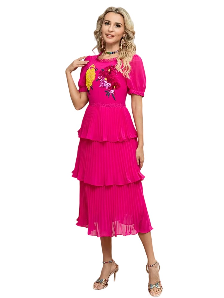 Spring/Summer Retro Embroidered Sequin Folded Dress
