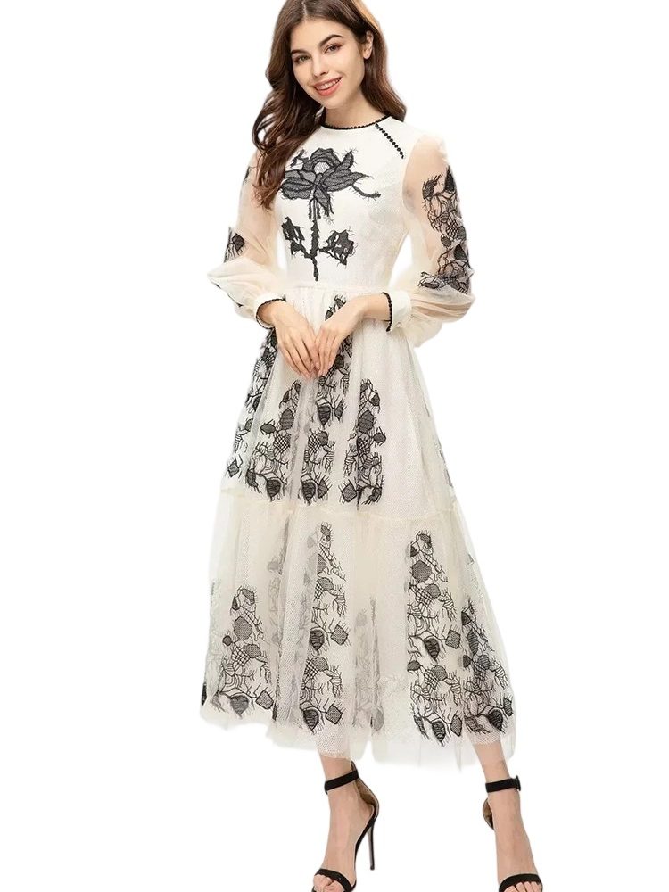 Summer Runway Bohemian Floral Net Yarn Dress