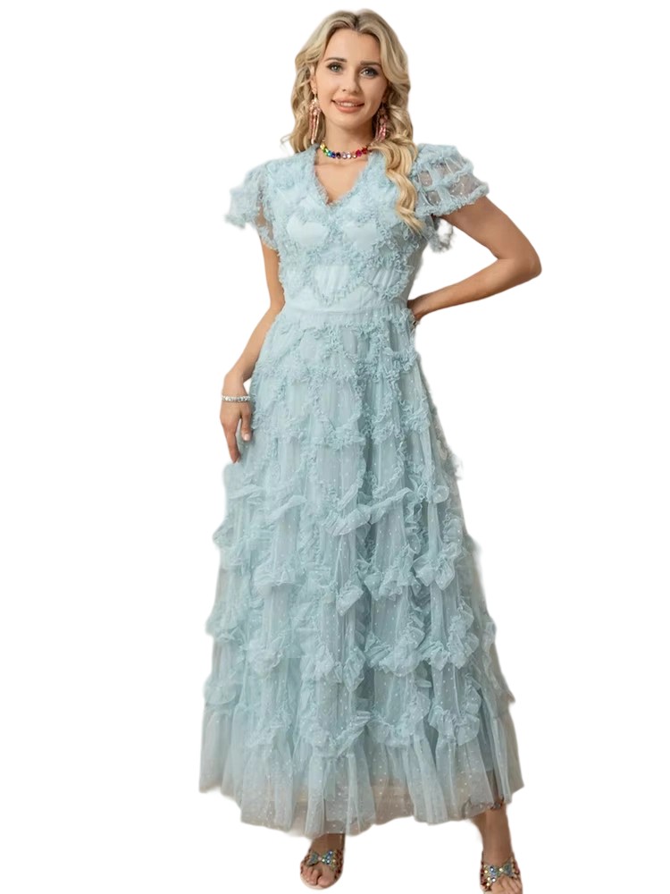 V-neck ruffled patchwork dress