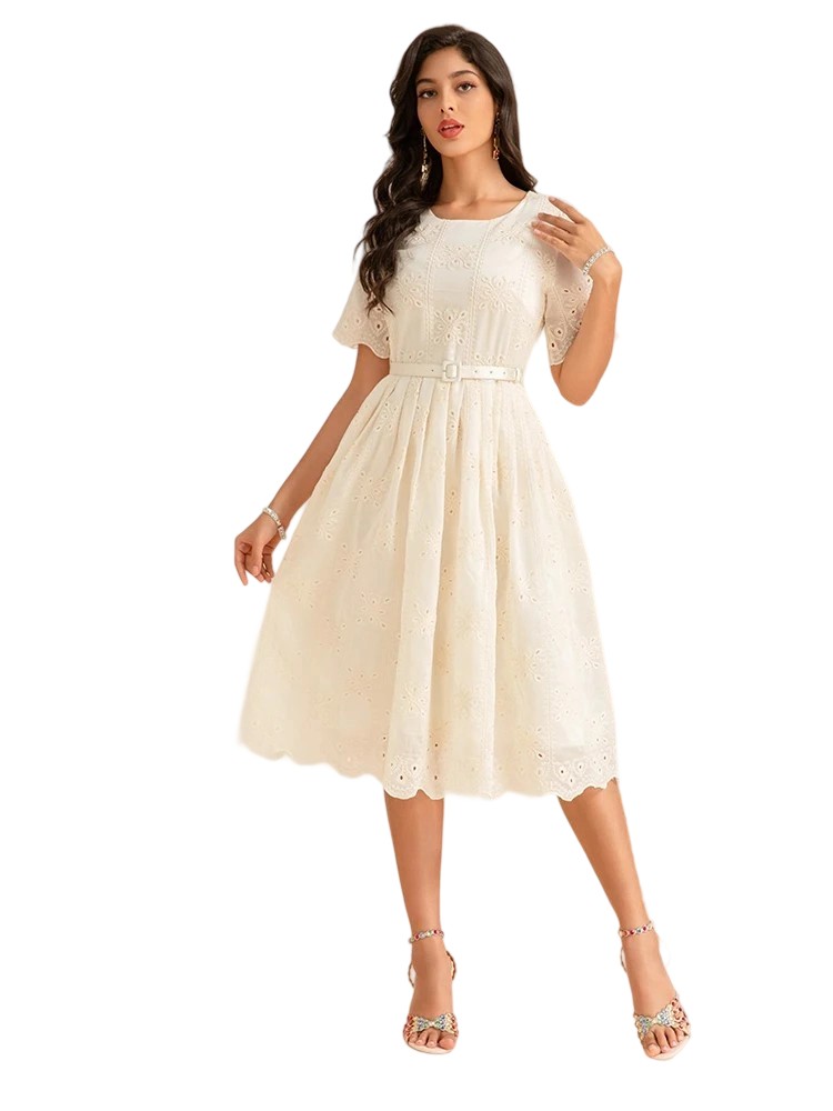 Europe Station Summer Cotton Embroidery Long Dress