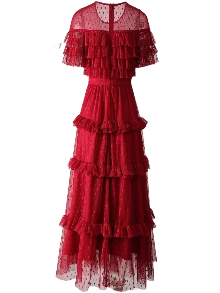 Elegant Party Butterfly Sleeve Mesh Flounced Summer Dress