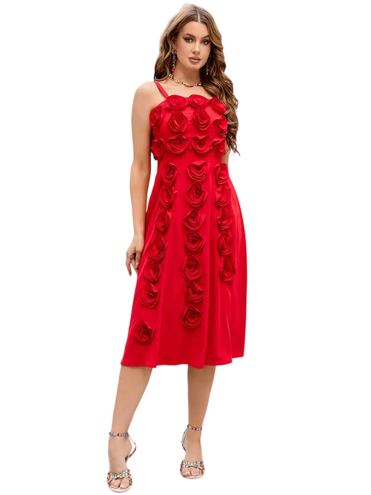 Summer New Strapless Suspender 3D Flower A-line Dress