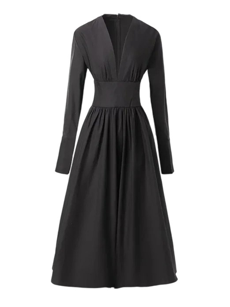 Autumn commuting V-neck high waist dress