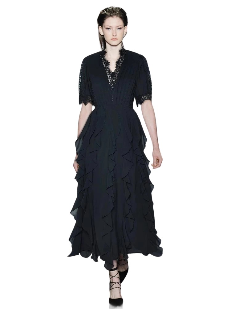 Lace waist ruffled princess style dress