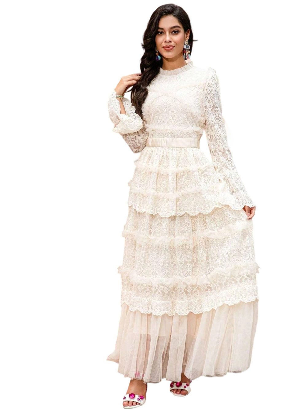 Summer New Lace Mesh A-Line Long Sleeve Formal Gown - Image 3
