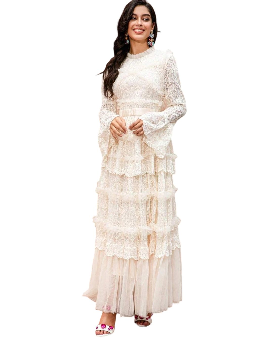 Summer New Lace Mesh A-Line Long Sleeve Formal Gown - Image 4