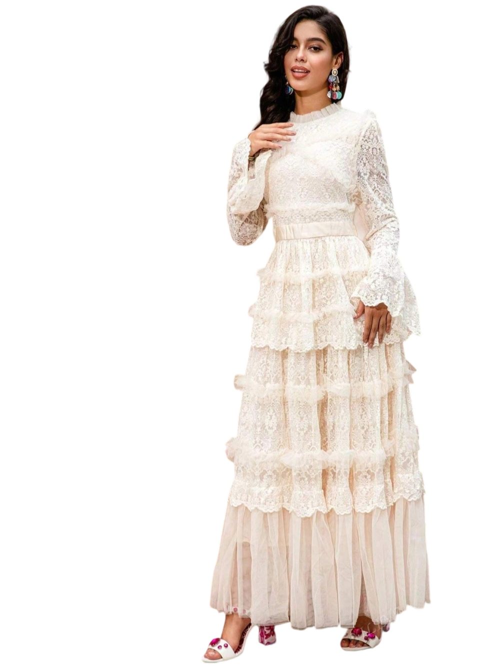 Summer New Lace Mesh A-Line Long Sleeve Formal Gown - Image 5