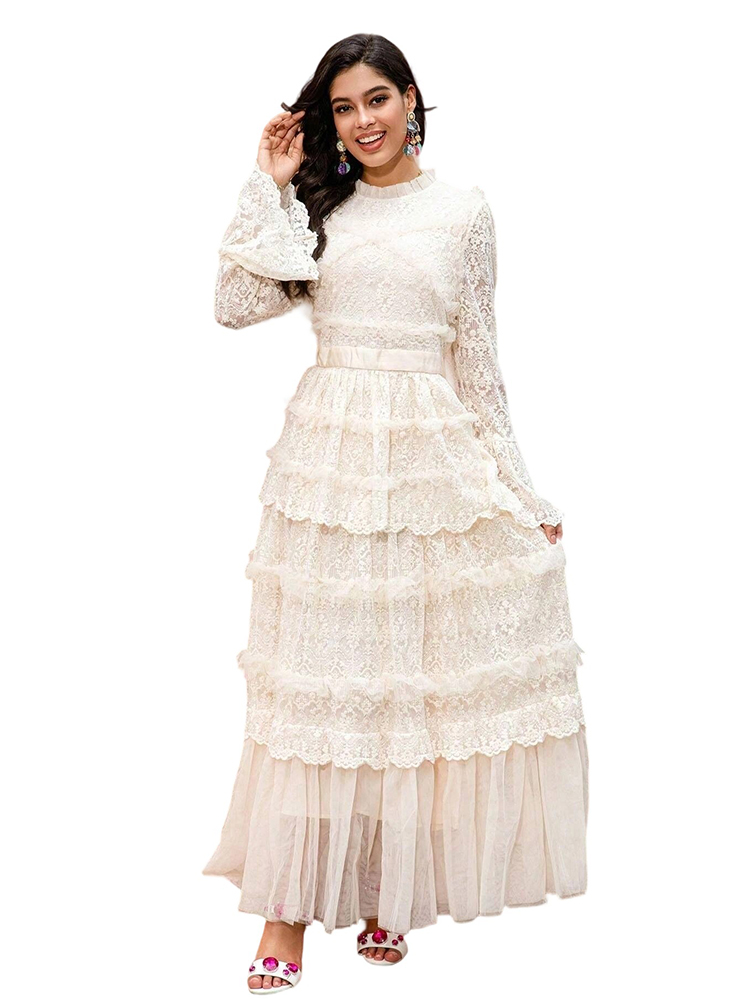 Summer New Lace Mesh A-Line Long Sleeve Formal Gown