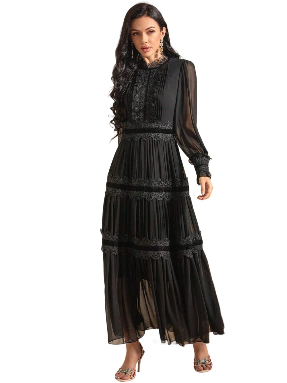 Lace Vintage Chiffon Lantern Sleeve Dress - Image 3