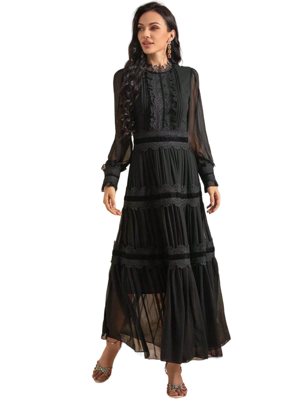 Lace Vintage Chiffon Lantern Sleeve Dress - Image 4