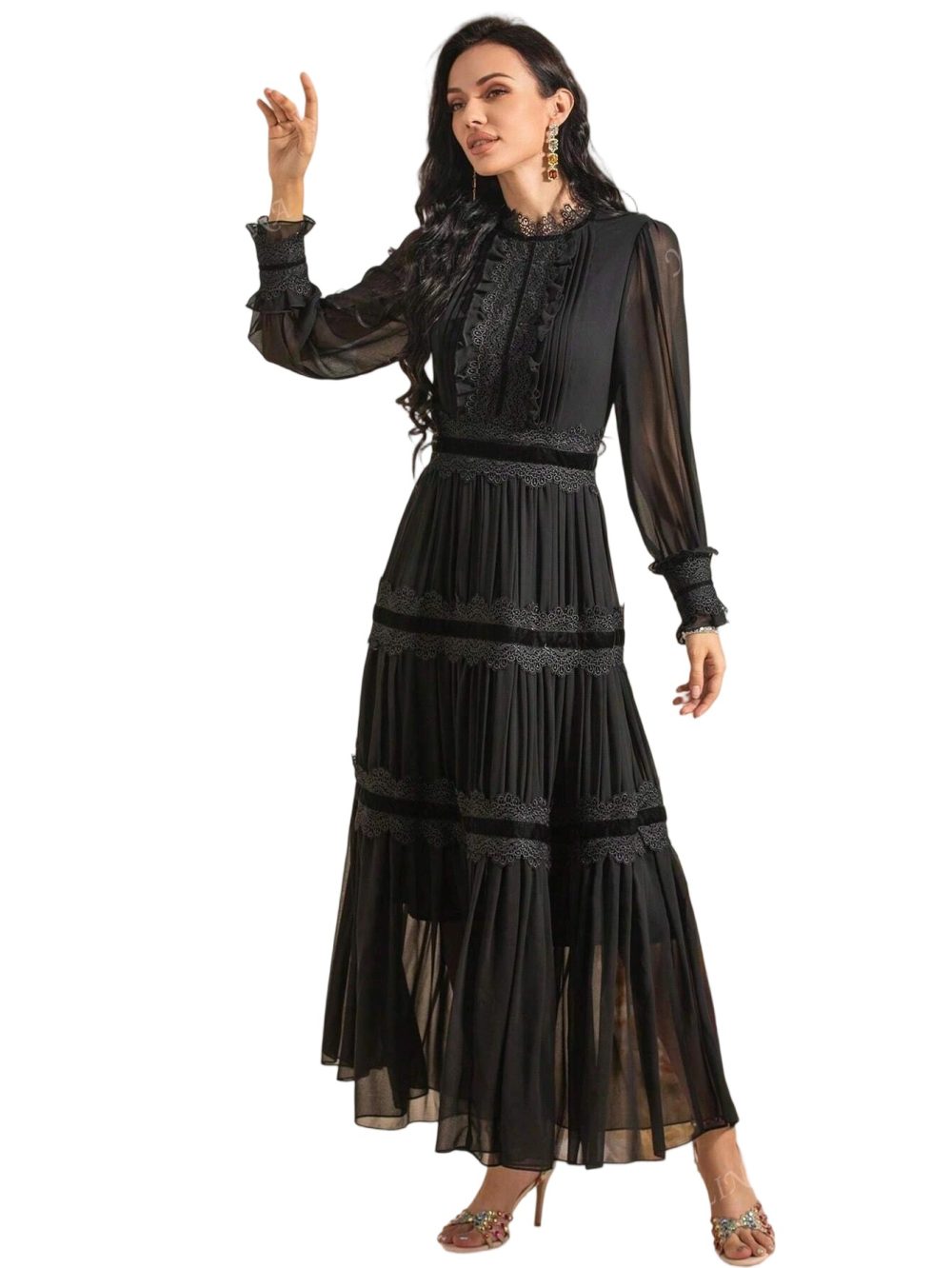 Lace Vintage Chiffon Lantern Sleeve Dress - Image 5