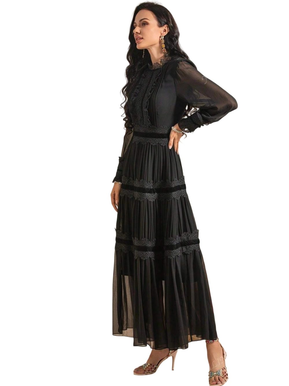 Lace Vintage Chiffon Lantern Sleeve Dress - Image 6