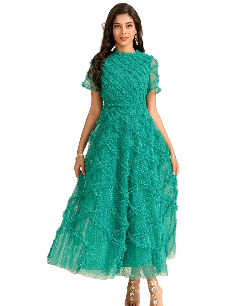 Spring Summer Slim Mesh Polka Dot Party Dress