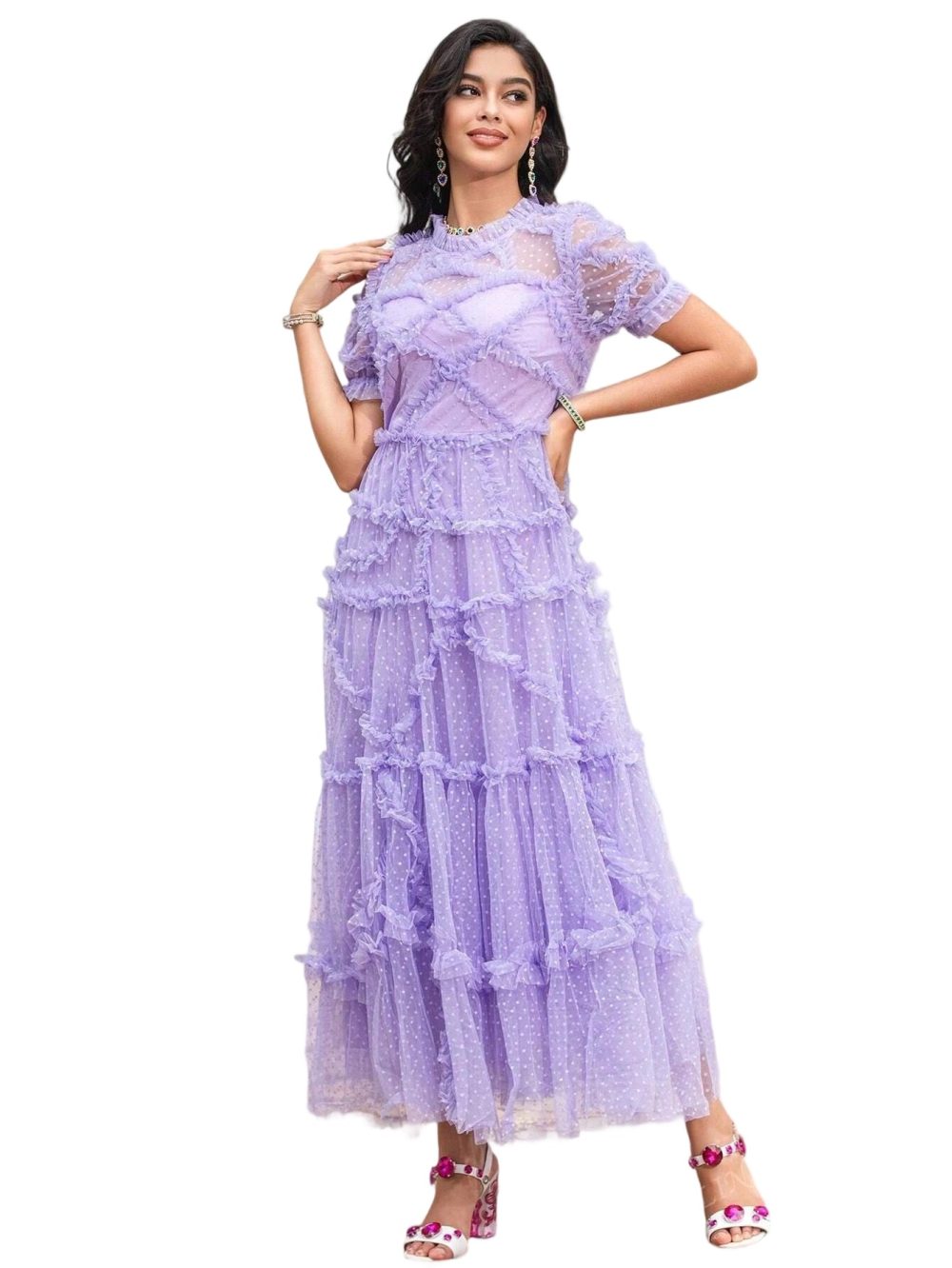 Mesh embroidered short-sleeved dress - Image 6