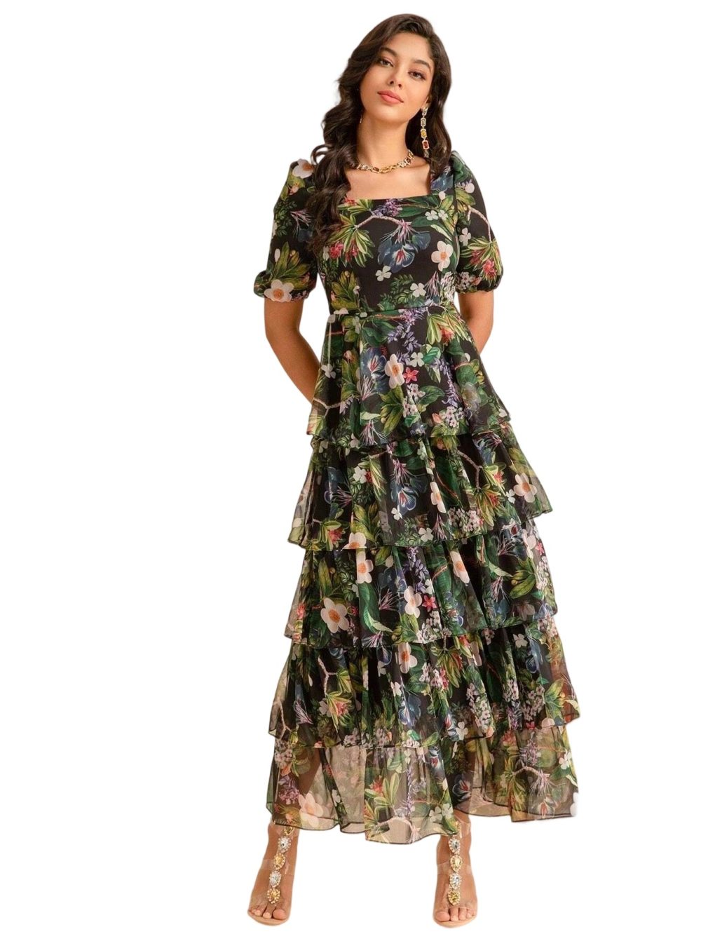 Summer Floral Chiffon Elegant Long Skirt Dress - Image 4