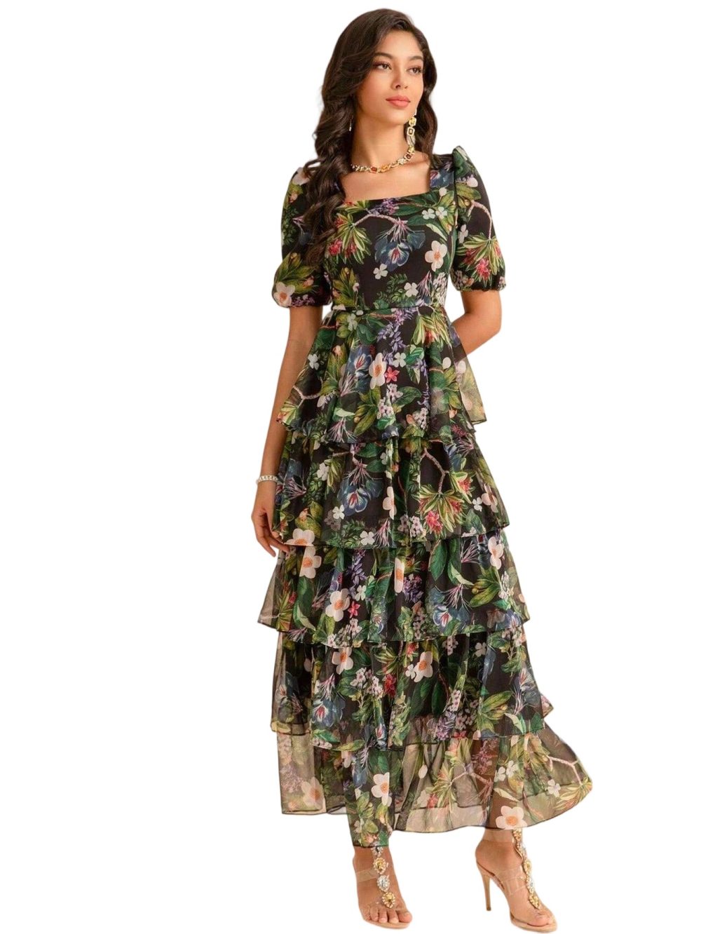 Summer Floral Chiffon Elegant Long Skirt Dress - Image 5