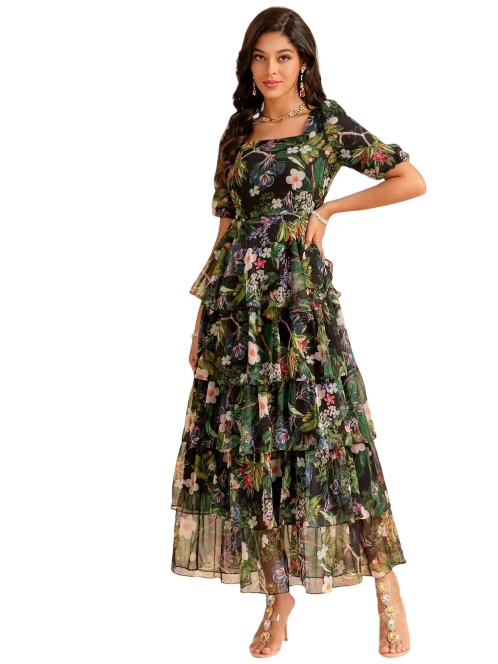 Summer Floral Chiffon Elegant Long Skirt Dress - Image 6