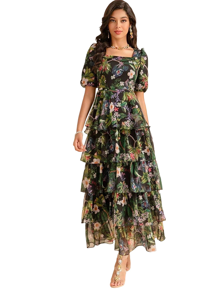 Summer Floral Chiffon Elegant Long Skirt Dress
