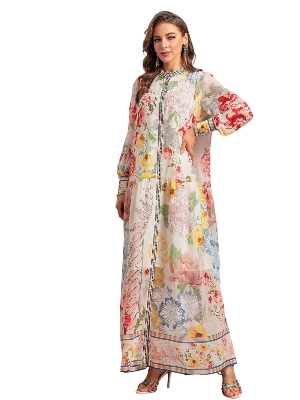 Summer Elegant Floral Print Belted Chiffon Dress - Image 5