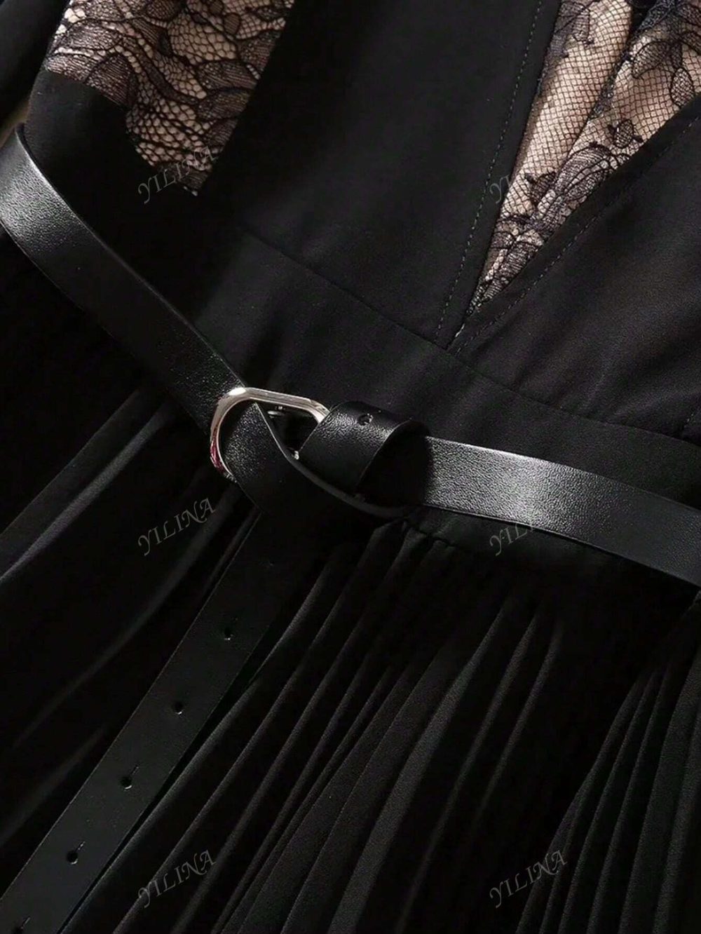 Designer Black Vintage Patchwork Slim Long Dress - Image 7
