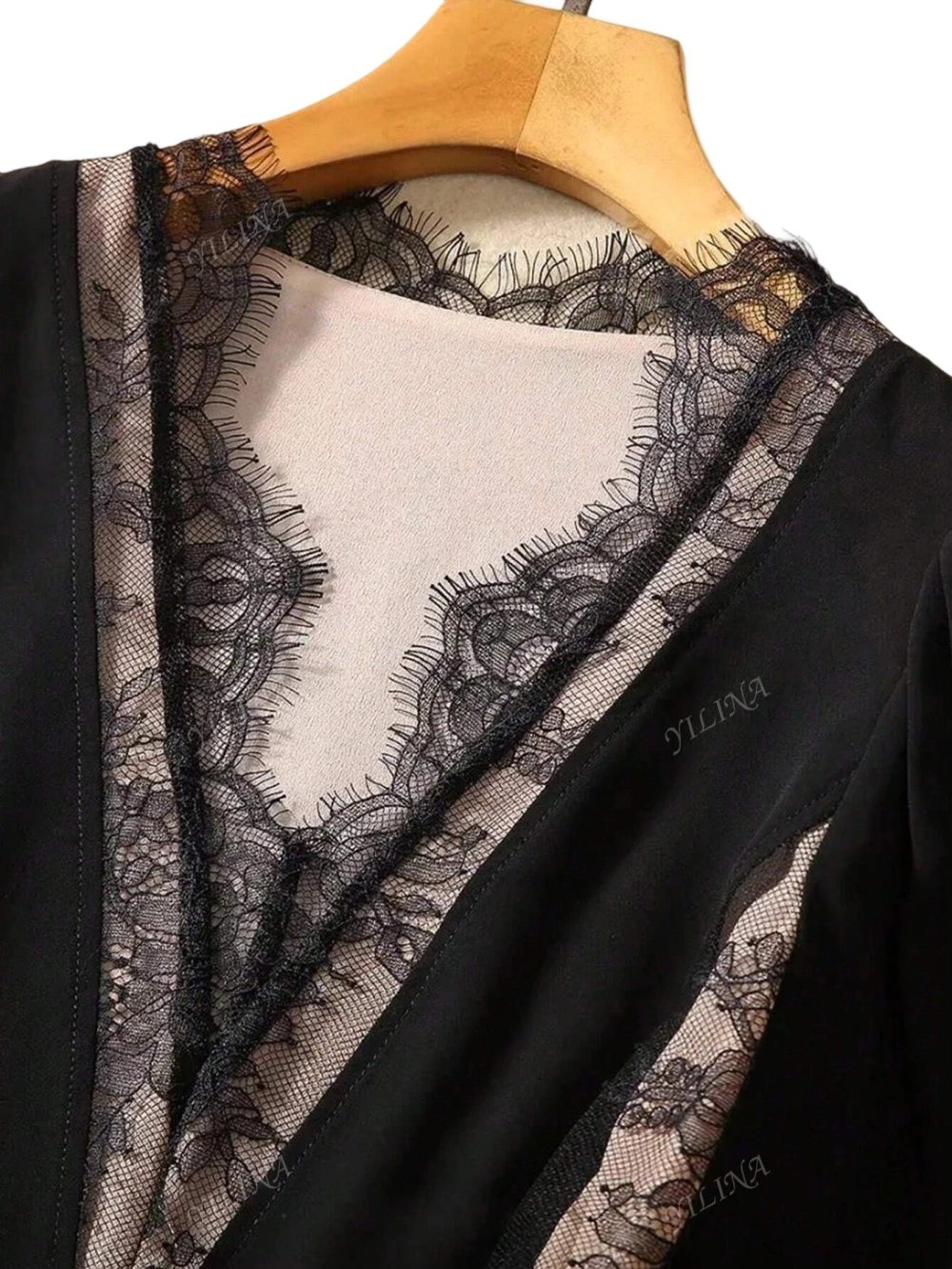 Designer Black Vintage Patchwork Slim Long Dress - Image 4