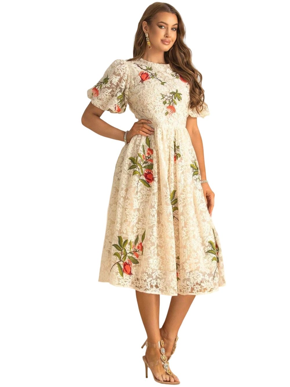 High-End Lace Embroidery Bubble Sleeve Dress - Image 8