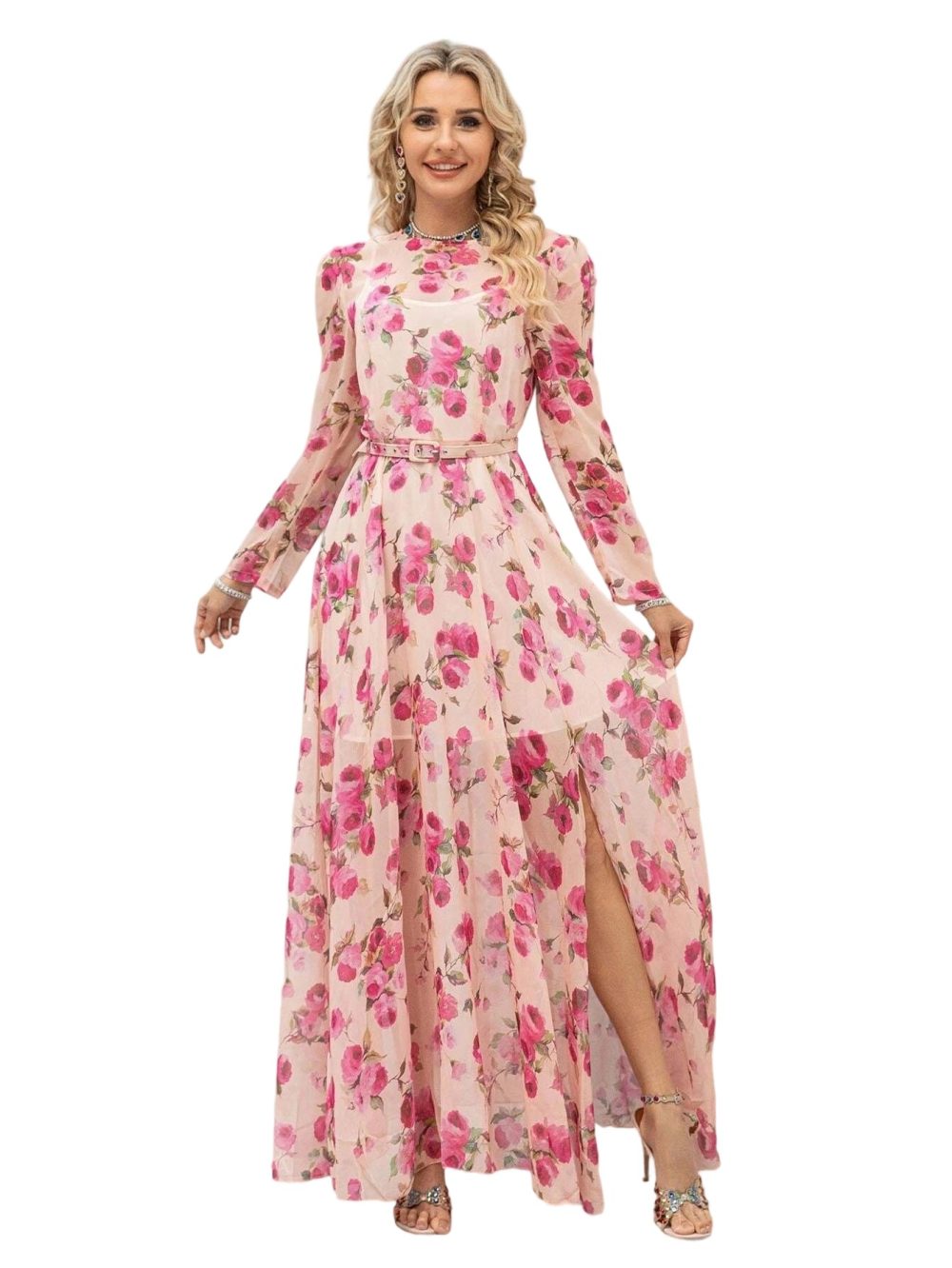 Floral Waisted Slim Bridesmaid Long Dress - Image 3