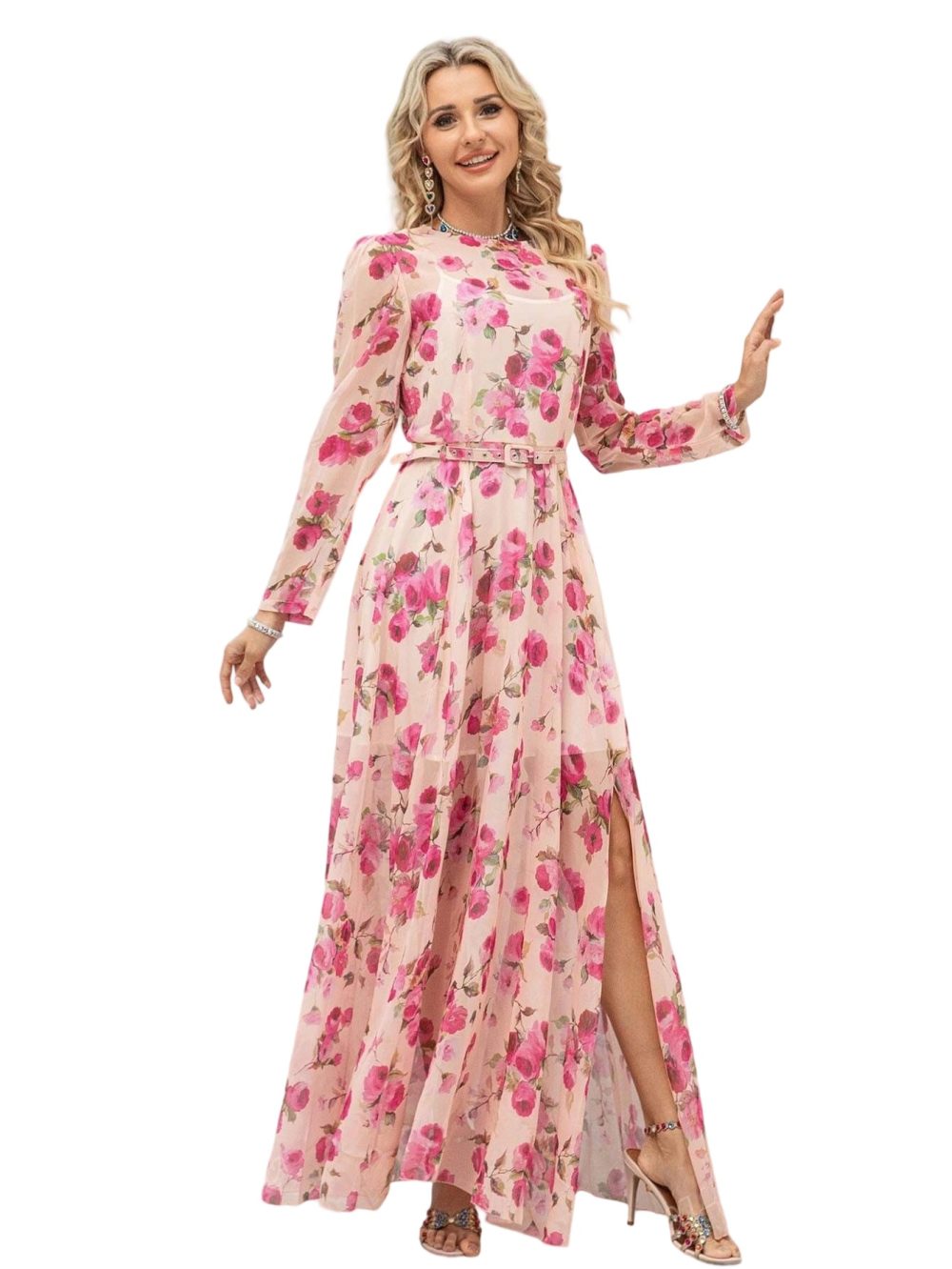 Floral Waisted Slim Bridesmaid Long Dress - Image 4