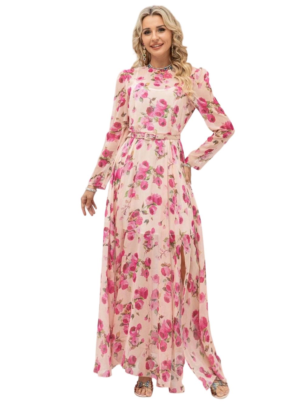Floral Waisted Slim Bridesmaid Long Dress - Image 5
