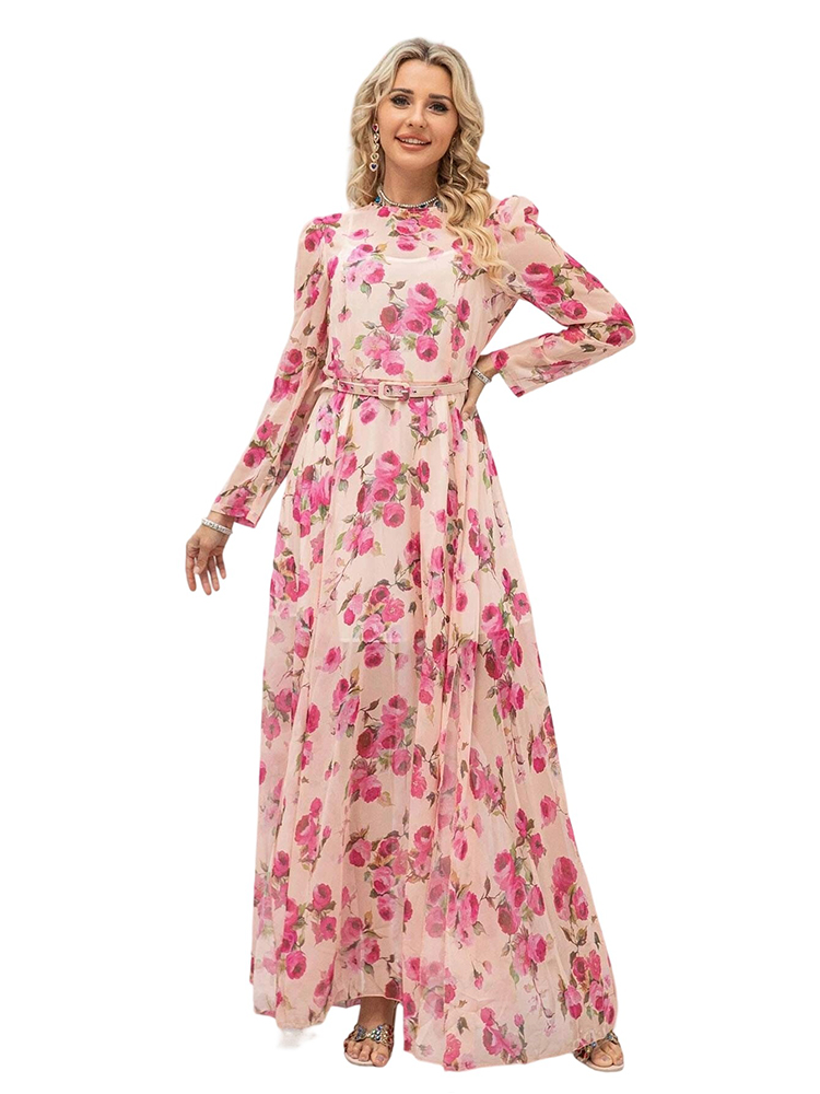 Floral Waisted Slim Bridesmaid Long Dress