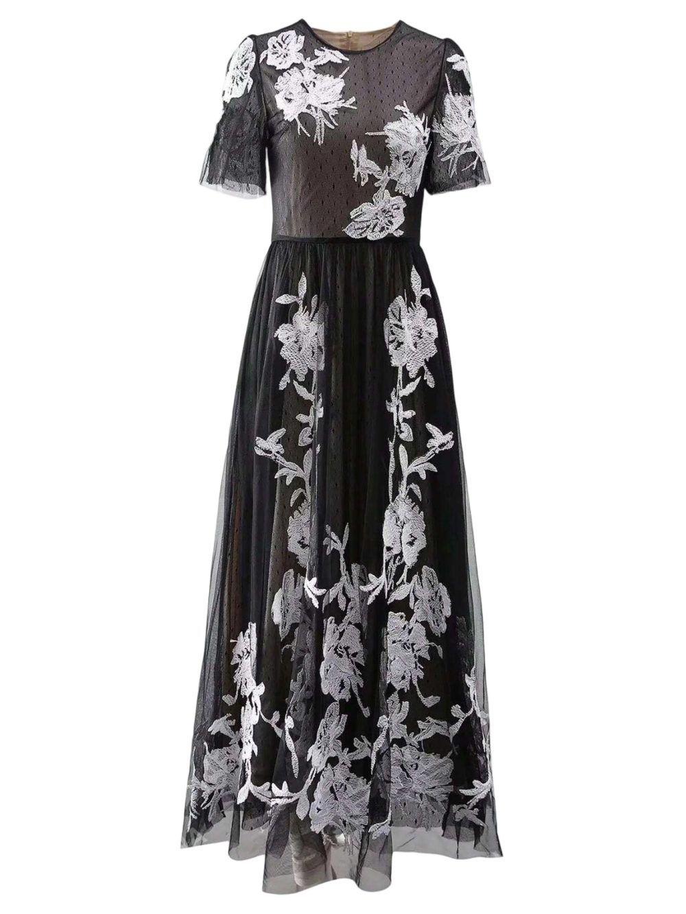 Round Neck Mesh Embroidery Princess Long Dress - Image 7