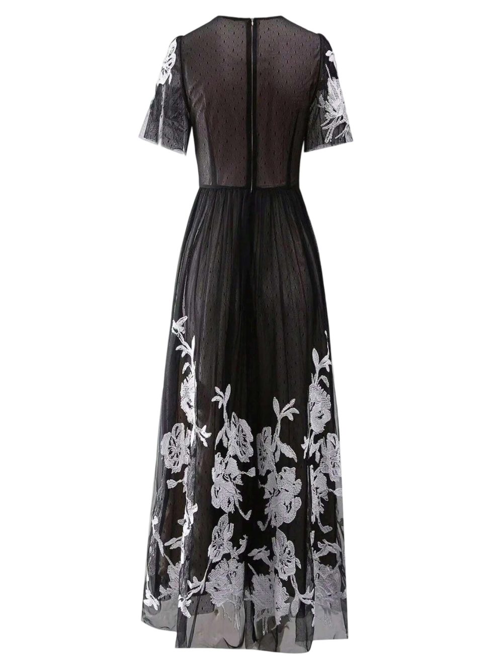 Round Neck Mesh Embroidery Princess Long Dress - Image 8