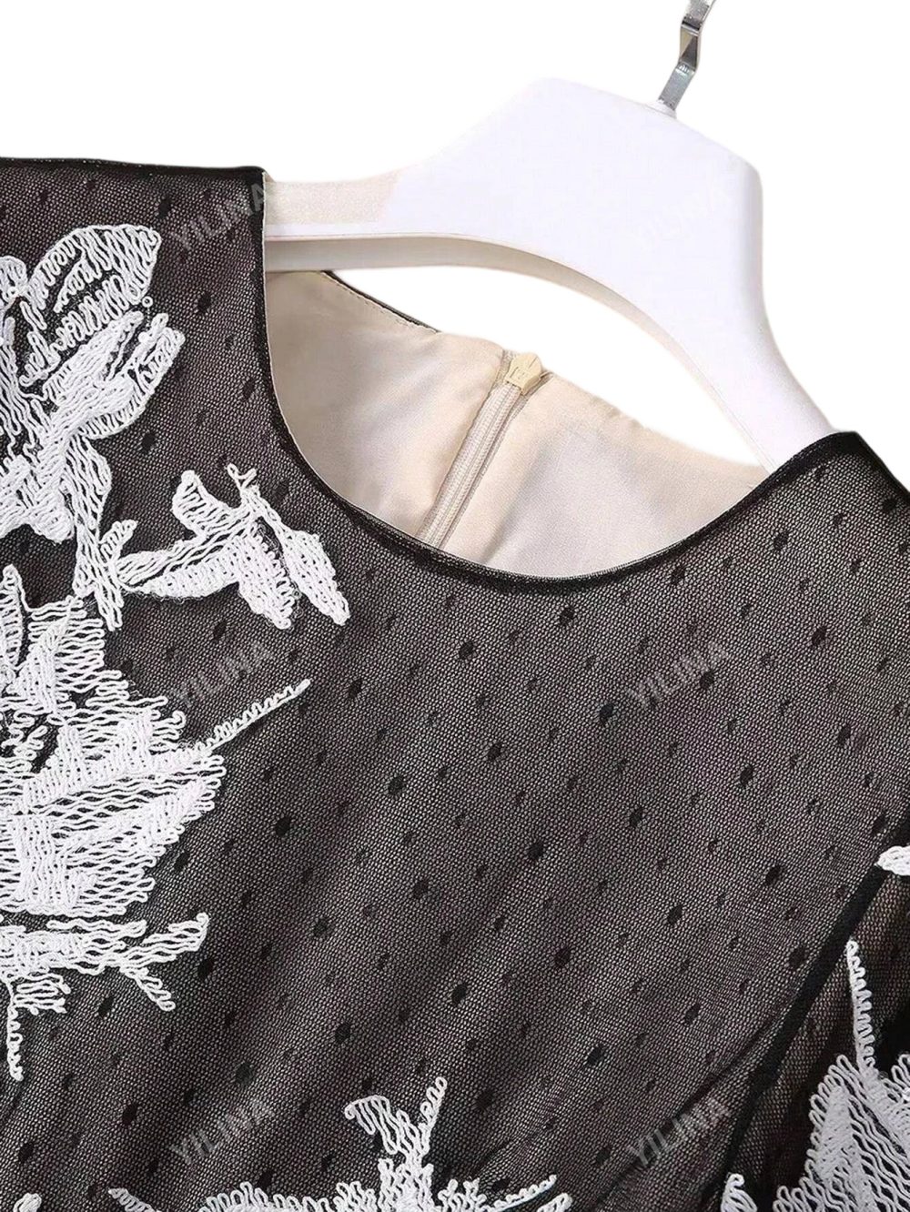 Round Neck Mesh Embroidery Princess Long Dress - Image 9
