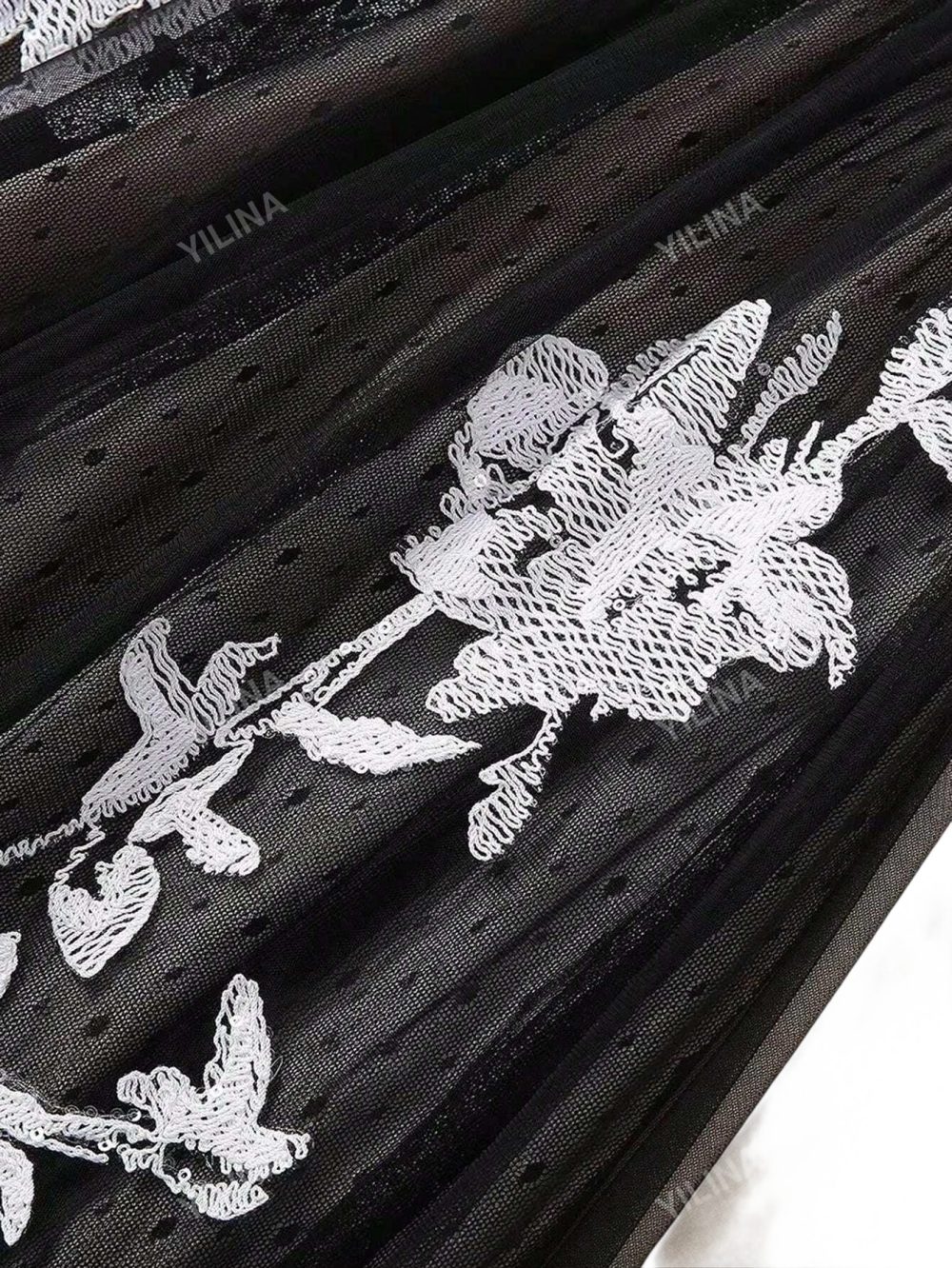 Round Neck Mesh Embroidery Princess Long Dress - Image 11
