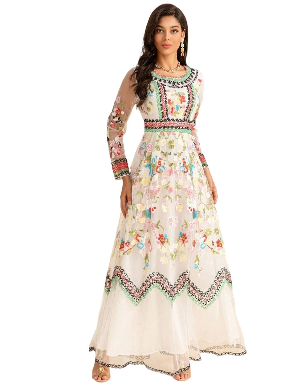 Designer Black V-Neck Applique A-Line Dress - Image 3