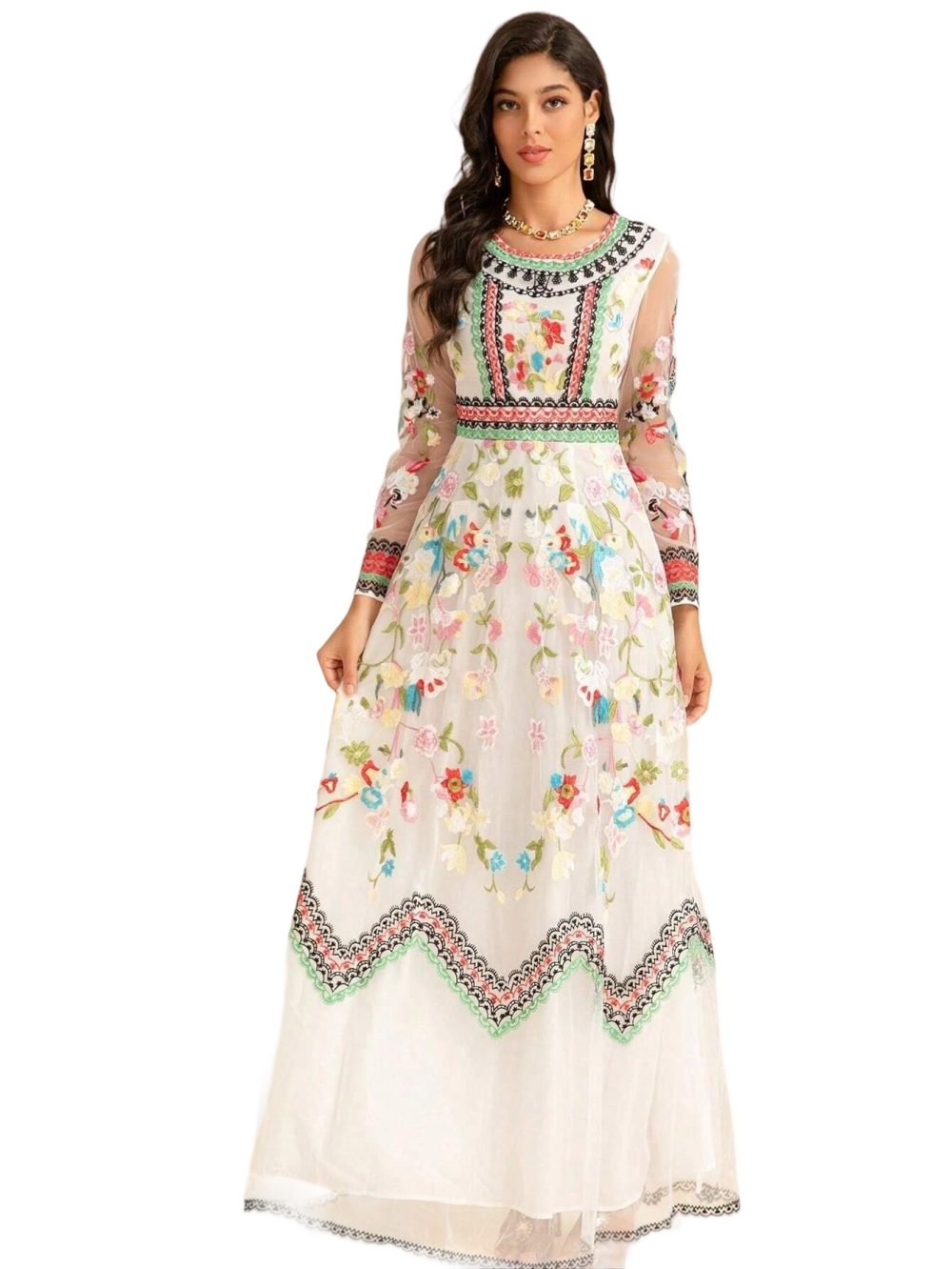 Designer Black V-Neck Applique A-Line Dress - Image 4