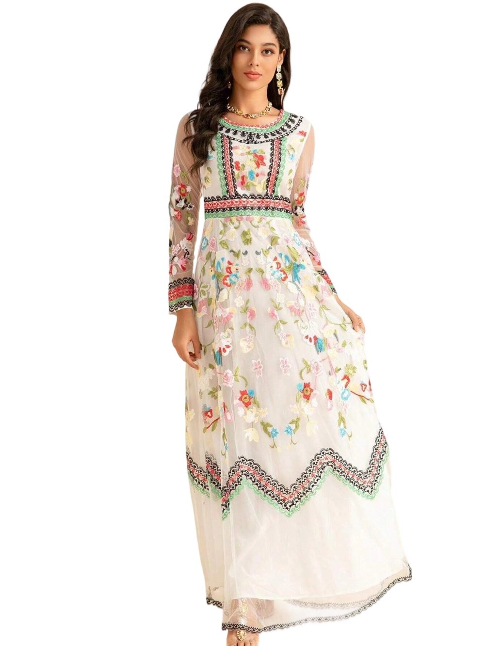Designer Black V-Neck Applique A-Line Dress - Image 5