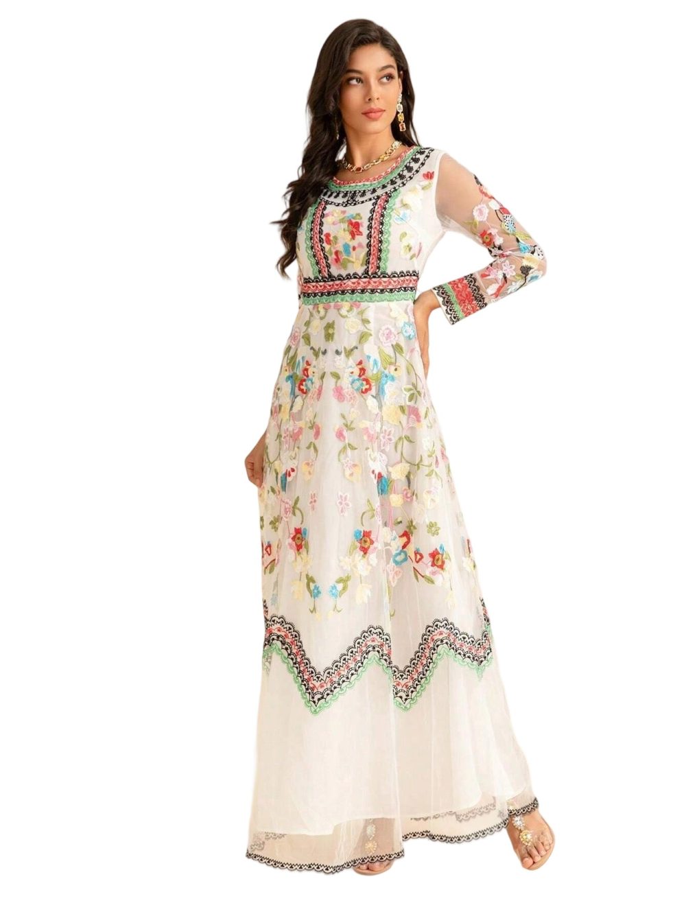 Designer Black V-Neck Applique A-Line Dress - Image 6