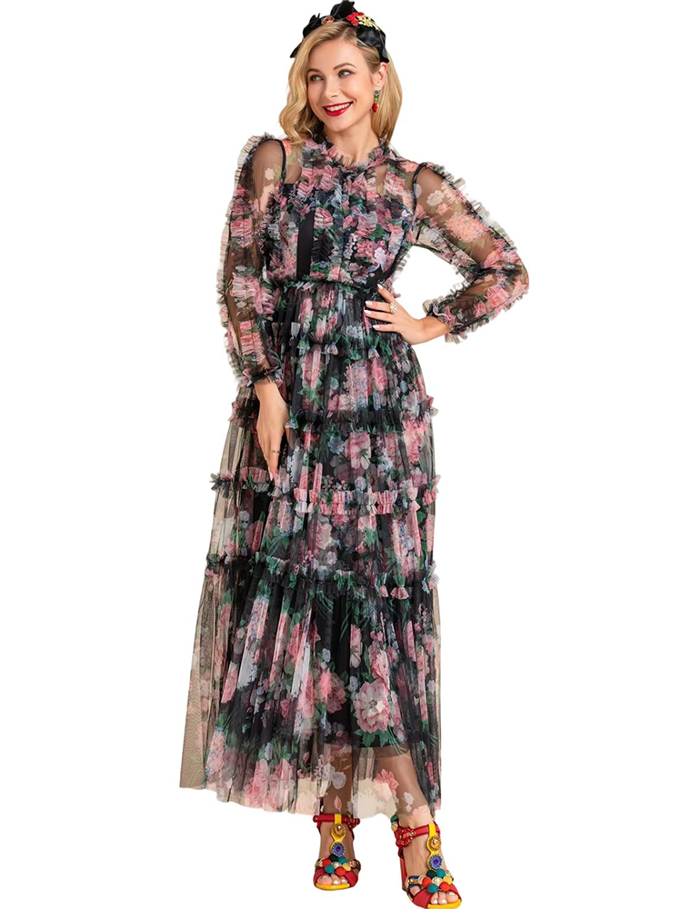 Designer vintage summer party dresses with floral mesh