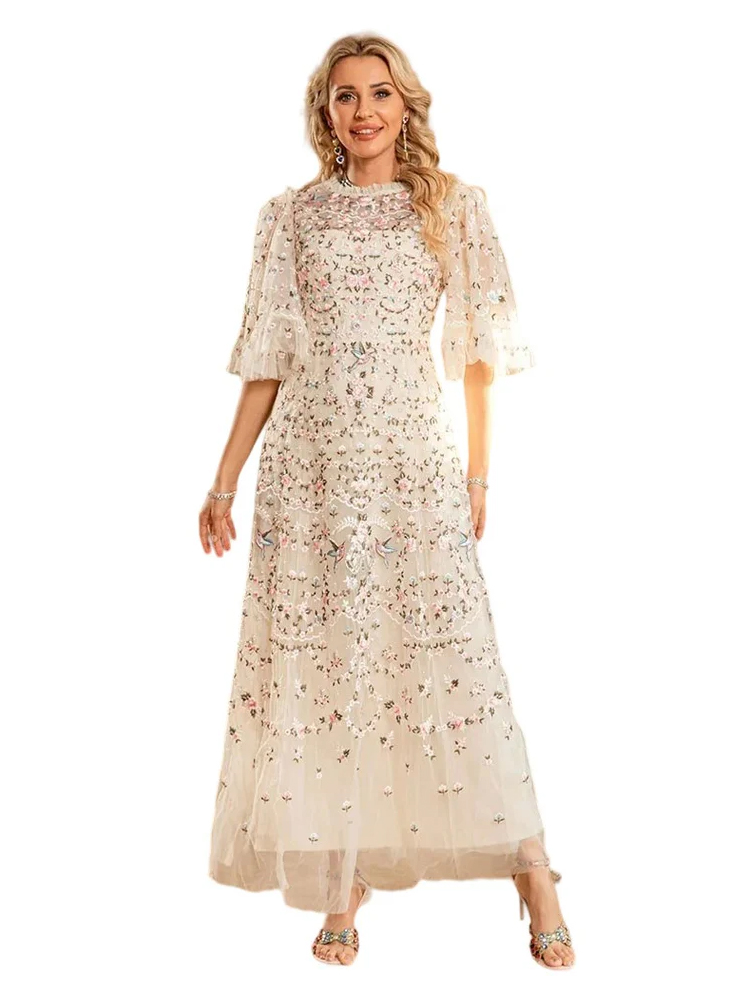 Summer New Women's Luxury socialite Style French sequin heavy embroidery high-end banquet dress