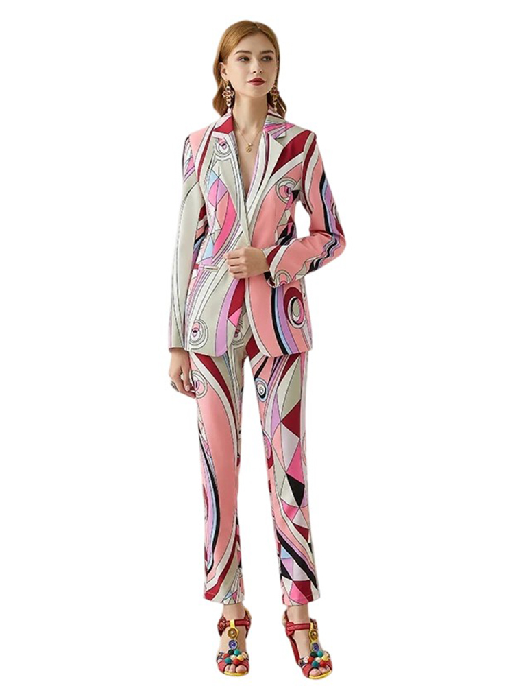 Printed jacket and slim-fit trousers suit