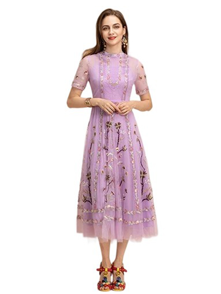 Lace Flower Embroidery A-Line Vintage Party Dress