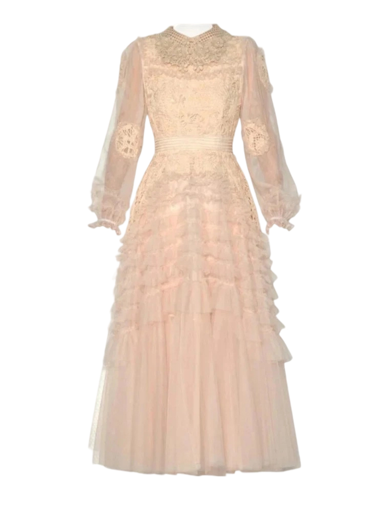 Hollow Beaded Ruffle Dress