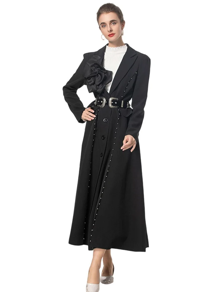 Long-sleeved single-breasted slim-fit streetwear appliqué coat