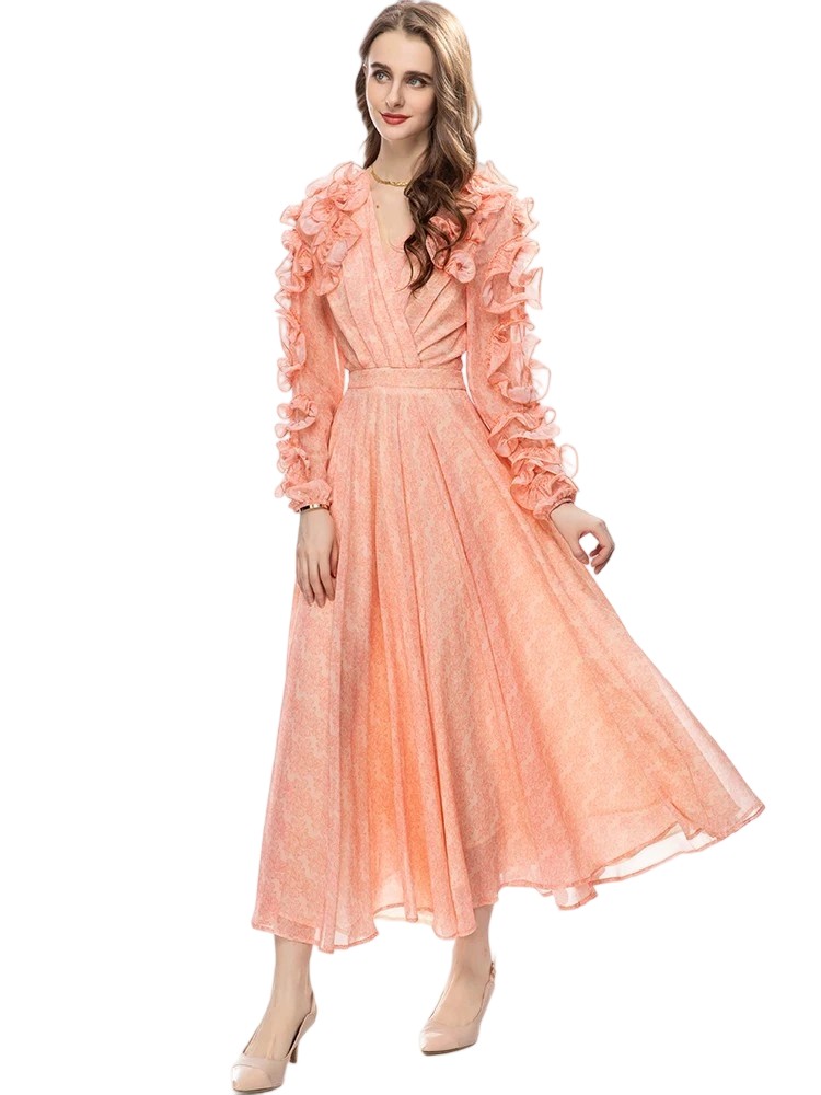 Summer Elegant Floral Ruffle Swing Dress