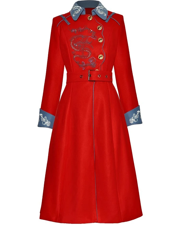A stylish vintage women's Embroidered Vintage Lace-Up Overcoat